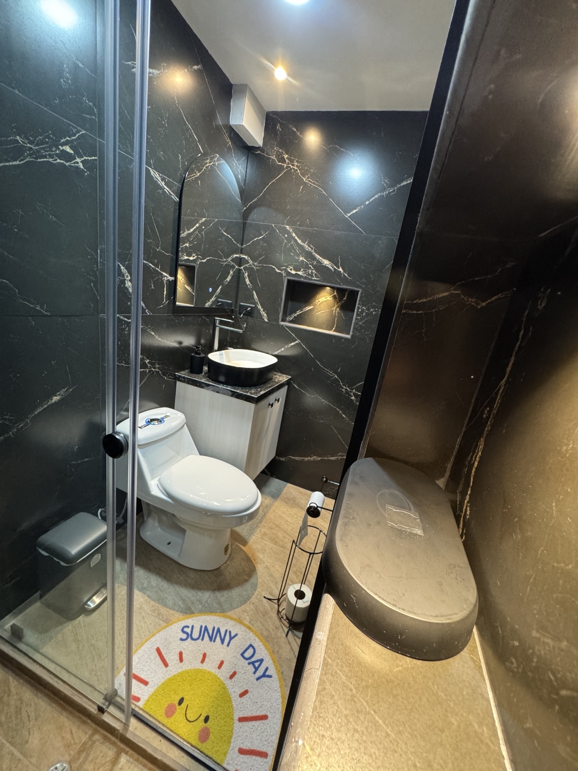 Bathroom basin and toilet